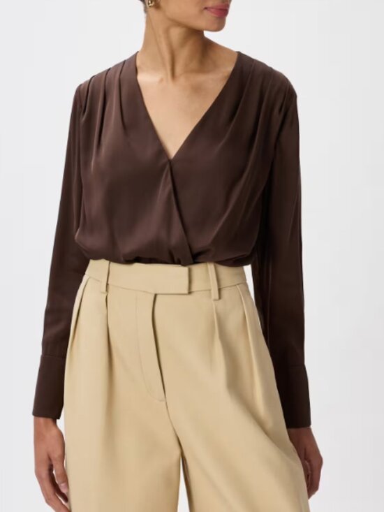 Quince Tops - Quince Washable Stretch Silk Surplice Bodysuit Hot Fudge M NWT